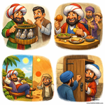 مجموعة من قصص جحا، جحا والحمام، الطعام ، النصيحه ، الجو ، الباب